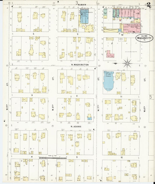 Sanborn Fire Insurance Map from Mason City, Cerro Gordo County, Iowa (1897), Sheet #0002 - Historic Sanborn Fire Insurance Map Print, vintage old map wall art