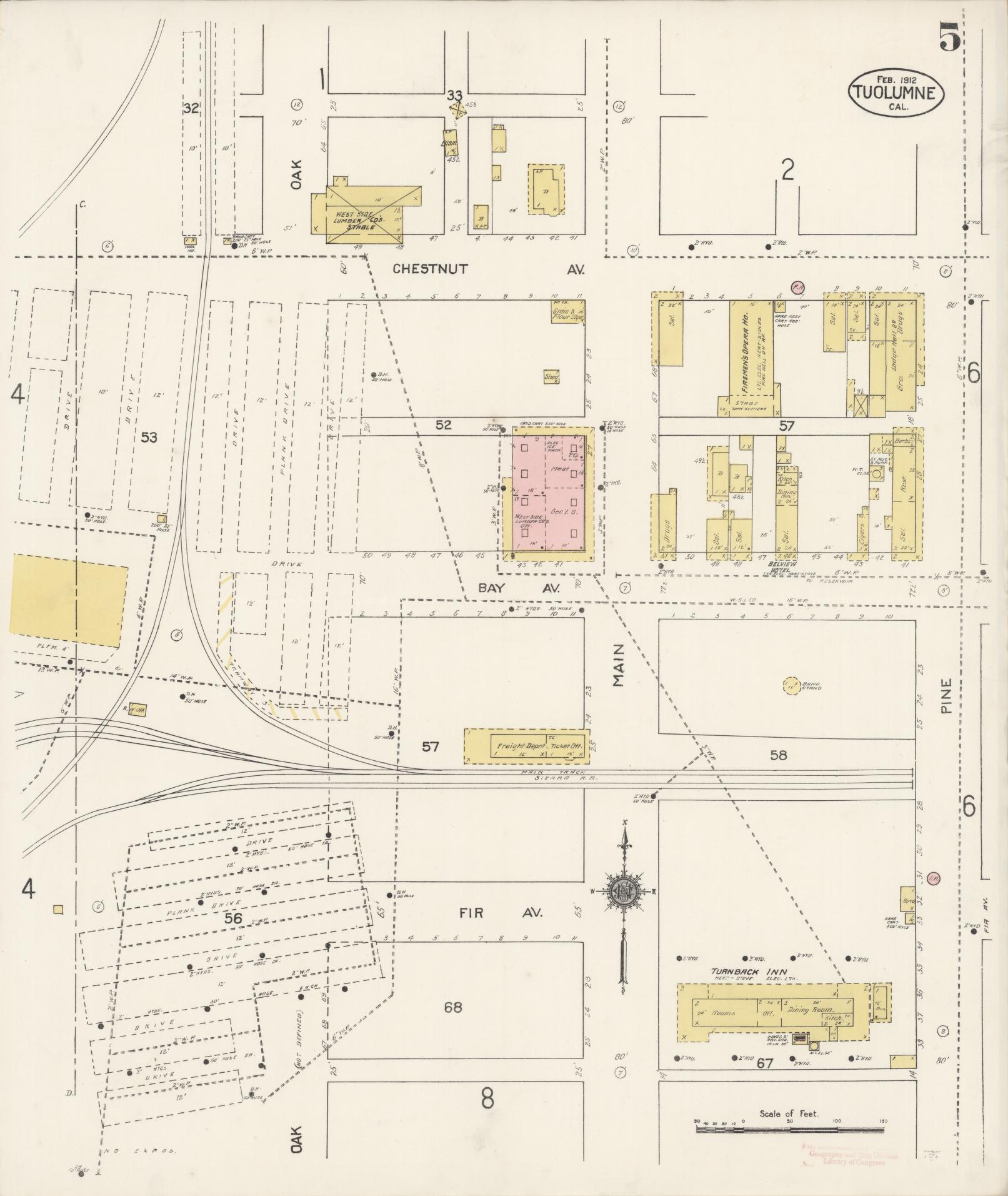 Sanborn Fire Insurance Map from Tuolumne, Tuolumne County, California (1912), Sheet #0005 - Complete Map Set gallery image, historic Sanborn map, vintage wall art, California California