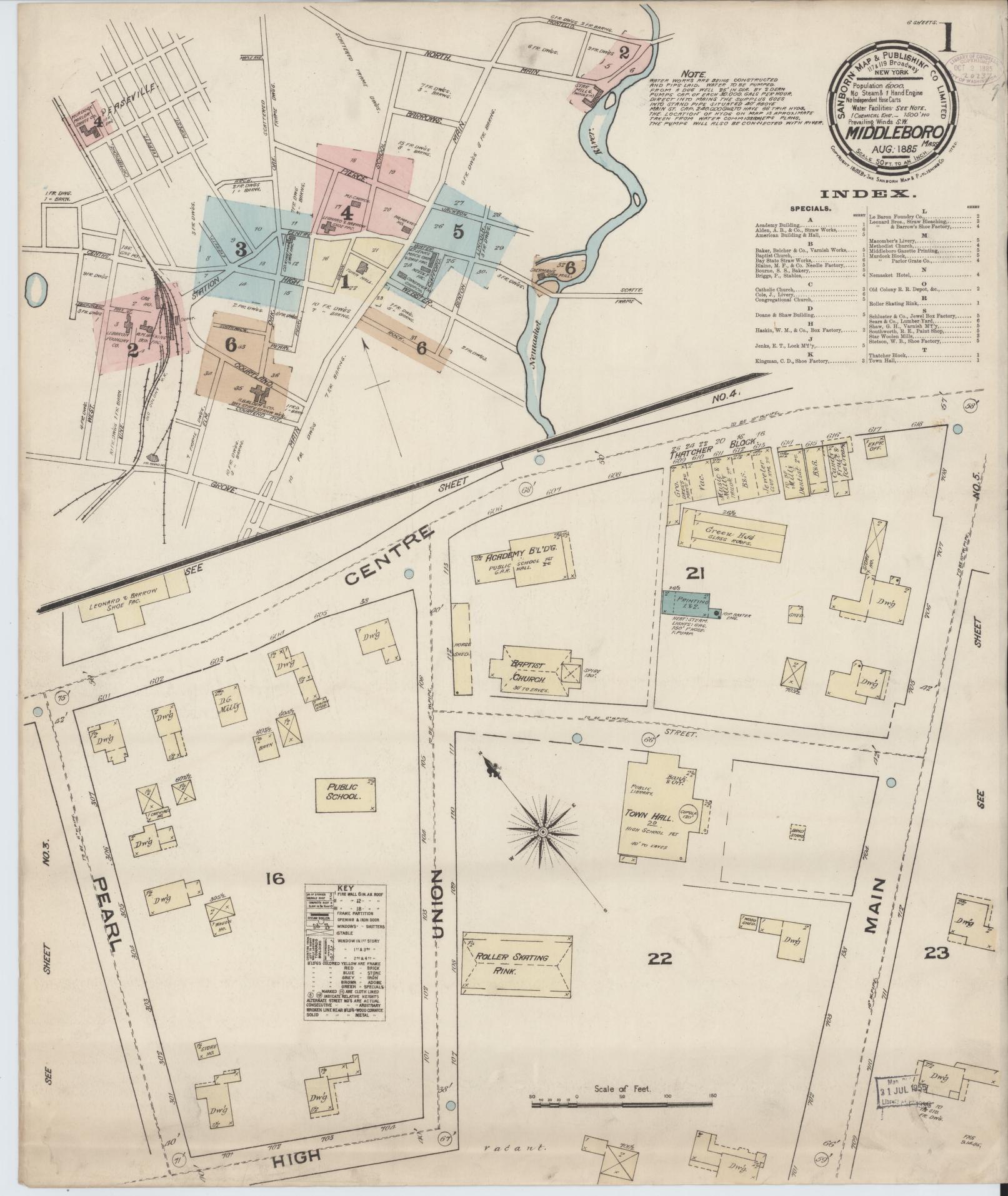 Sanborn Fire Insurance Map from Middleboro, Plymouth County, Massachusetts. (1885) – Historic Sanborn Fire Insurance Map Print