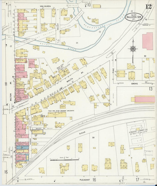 Sanborn Fire Insurance Map from Ballston Spa, Saratoga County, New York (1911), Sheet #0012 - Historic Sanborn Fire Insurance Map Print, vintage old map wall art, antique decor, genealogy gift, New York New York map