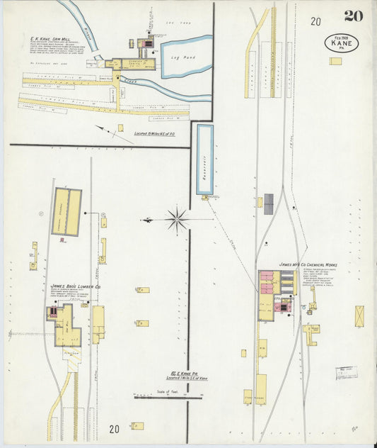 Sanborn Fire Insurance Map from Kane, McKean County, Pennsylvania (1909), Sheet #0020 - Historic Sanborn Fire Insurance Map Print, vintage old map wall art, antique decor, genealogy gift, Pennsylvania Pennsylvania map