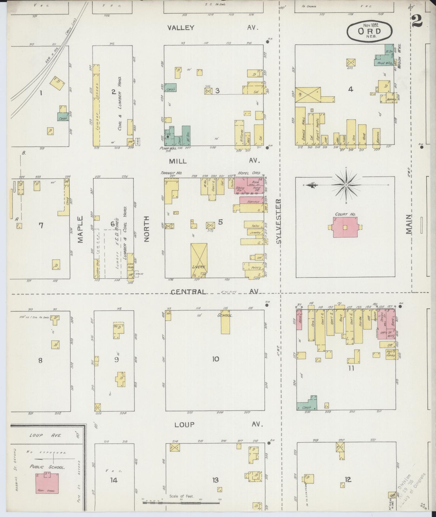 Sanborn Fire Insurance Map from Ord, Valley County, Nebraska (1892), Sheet #0002 - Historic Sanborn Fire Insurance Map Print, vintage old map wall art, antique decor, genealogy gift, Nebraska Nebraska map
