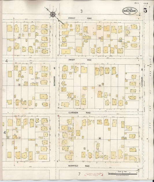 Sanborn Fire Insurance Map from Burlingame, San Mateo County, California (1949), Sheet #0005 - Historic Sanborn Fire Insurance Map Print, vintage old map wall art, antique decor, genealogy gift, California California map