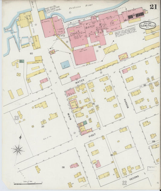 Sanborn Fire Insurance Map from Glens Falls, Warren County, New York (1895), Sheet #0021 - Historic Sanborn Fire Insurance Map Print, vintage old map wall art, antique decor, genealogy gift, New York New York map