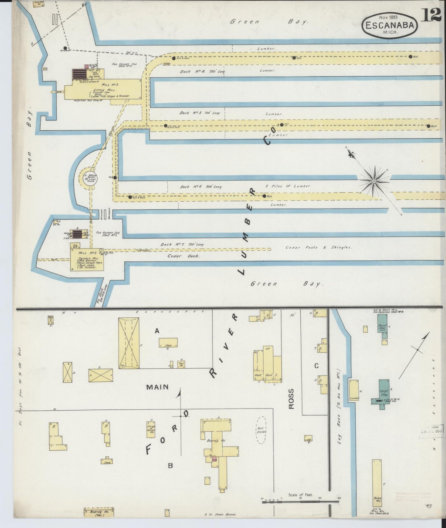 Sanborn Fire Insurance Map from Escanaba, Delta County, Michigan (1893), Sheet #0012 - Complete Map Set gallery image, historic Sanborn map, vintage wall art, Michigan Michigan