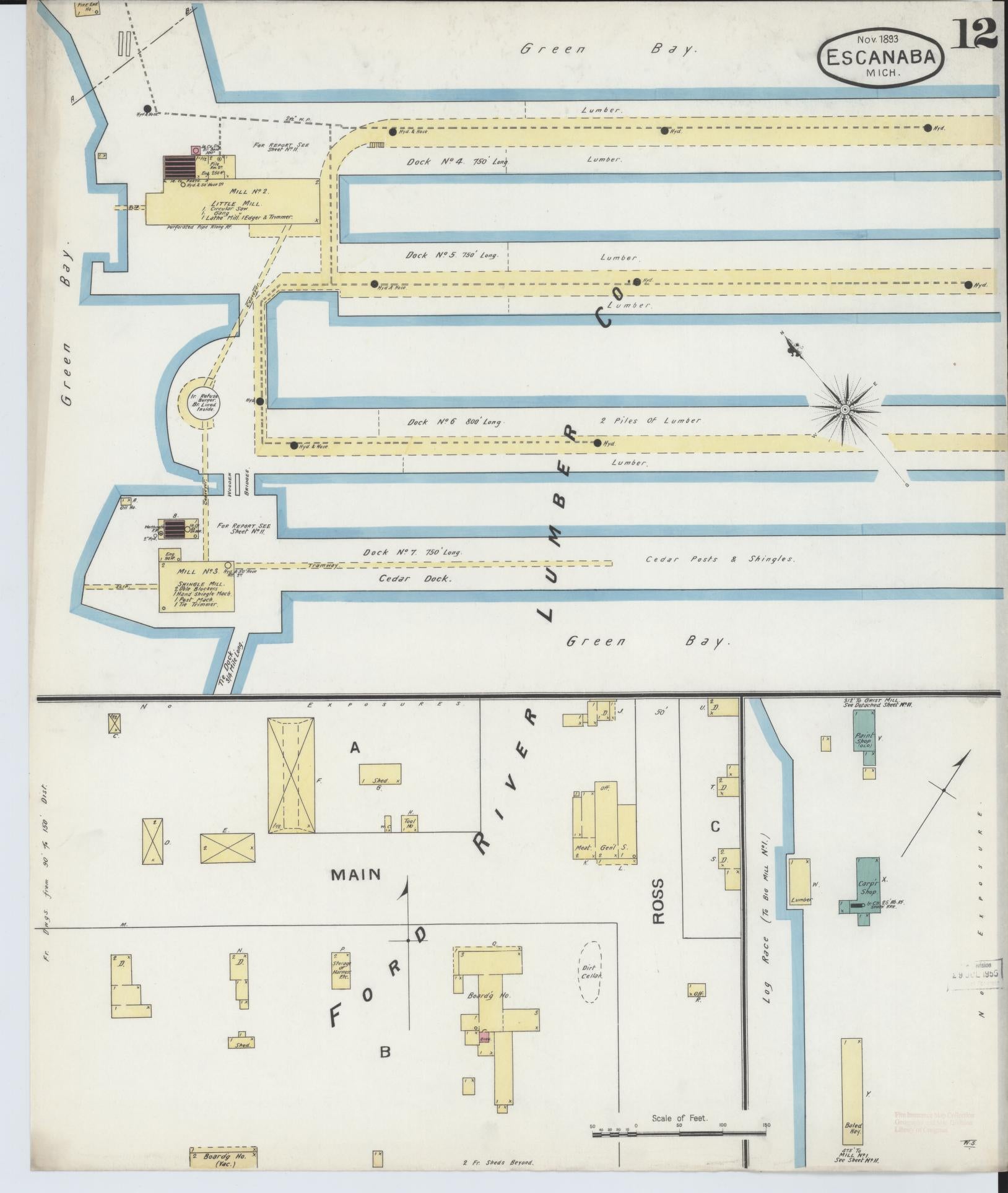 Sanborn Fire Insurance Map from Escanaba, Delta County, Michigan (1893), Sheet #0012 - Complete Map Set gallery image, historic Sanborn map, vintage wall art, Michigan Michigan