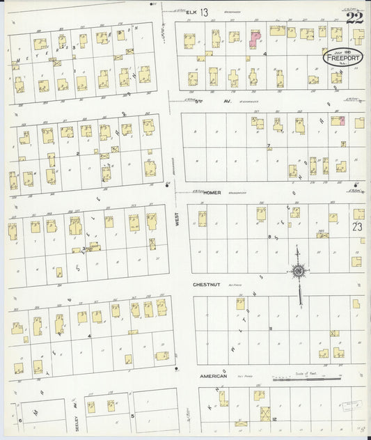 Sanborn Fire Insurance Map from Freeport, Stephenson County, Illinois (1910), Sheet #0022 - Historic Sanborn Fire Insurance Map Print, vintage old map wall art, antique decor, genealogy gift, Illinois Illinois map