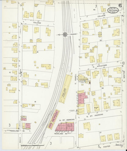 Sanborn Fire Insurance Map from Dothan, Houston County, Alabama (1912), Sheet #0006 - Complete Map Set gallery image, historic Sanborn map, vintage wall art, Alabama Alabama