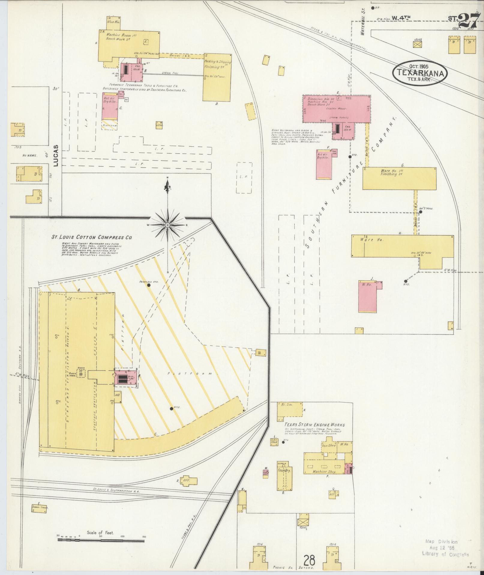 Sanborn Fire Insurance Map from Texarkana, Bowie County, Texas (1905), Sheet #0027 - Complete Map Set gallery image, historic Sanborn map, vintage wall art, Texas Texas