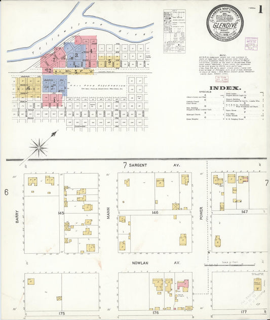 Sanborn Fire Insurance Map from Glendive, Dawson County, Montana (1905), Sheet #0001 - Complete Map Set gallery image, historic Sanborn map, vintage wall art, Montana Montana