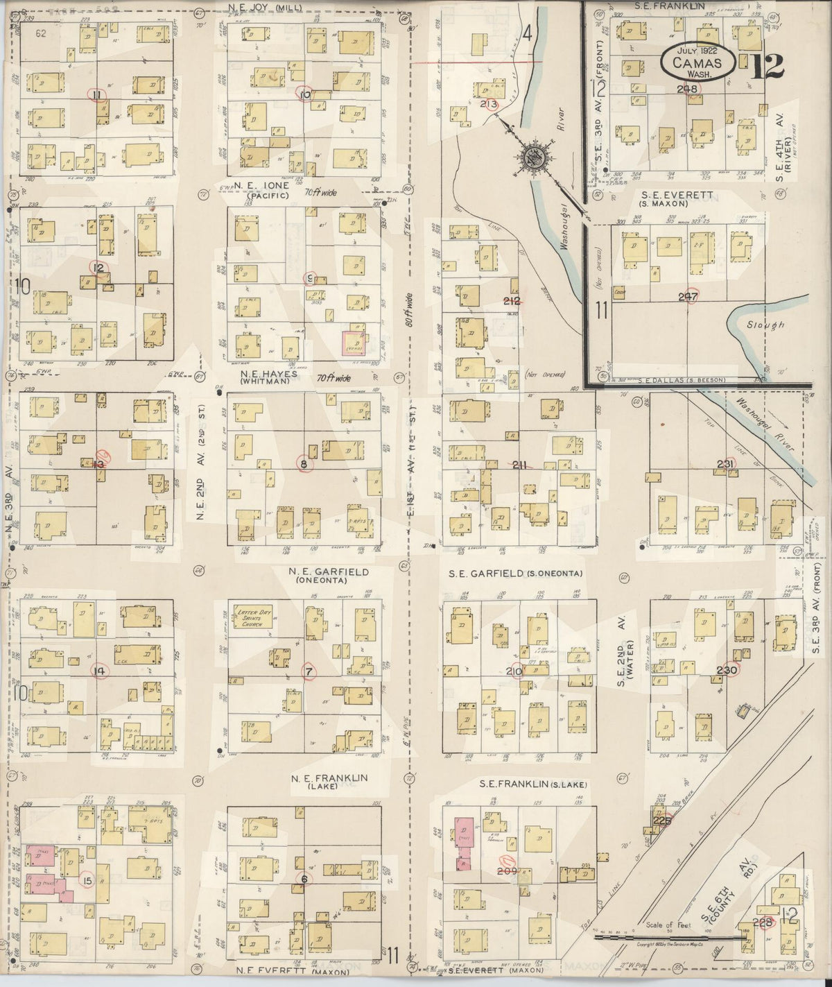 Sanborn Fire Insurance Map from Camas, Clark County, Washington (1943), Sheet #0012 - Historic Sanborn Fire Insurance Map Print, vintage old map wall art, antique decor, genealogy gift, Washington Washington map