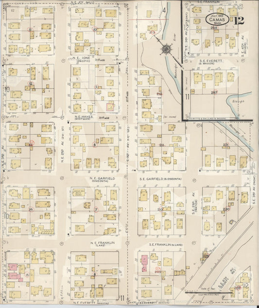 Sanborn Fire Insurance Map from Camas, Clark County, Washington (1943), Sheet #0012 - Historic Sanborn Fire Insurance Map Print, vintage old map wall art, antique decor, genealogy gift, Washington Washington map
