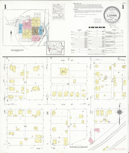 Sanborn Fire Insurance Map from Logan, Harrison County, Iowa (1930), Sheet #0001 - Historic Sanborn Fire Insurance Map Print, vintage old map wall art