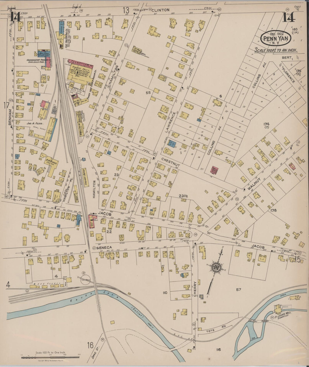 Sanborn Fire Insurance Map from Penn Yan, Yates County, New York (1922), Sheet #0014 - Complete Map Set gallery image, historic Sanborn map, vintage wall art, New York New York