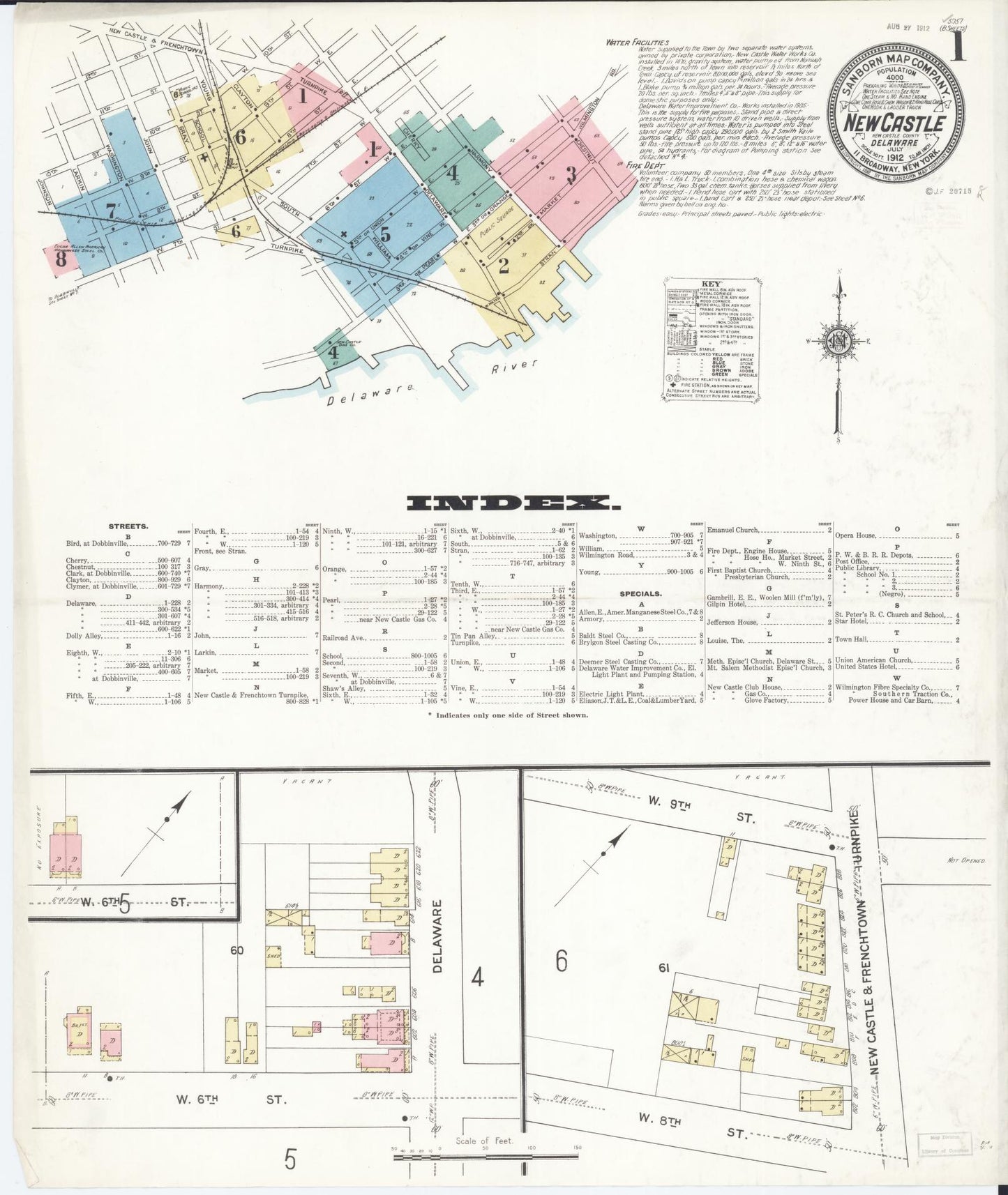 Sanborn Fire Insurance Map from New Castle, New Castle County, Delaware (1912), Sheet #0001 - Complete Map Set gallery image, historic Sanborn map, vintage wall art, Delaware Delaware