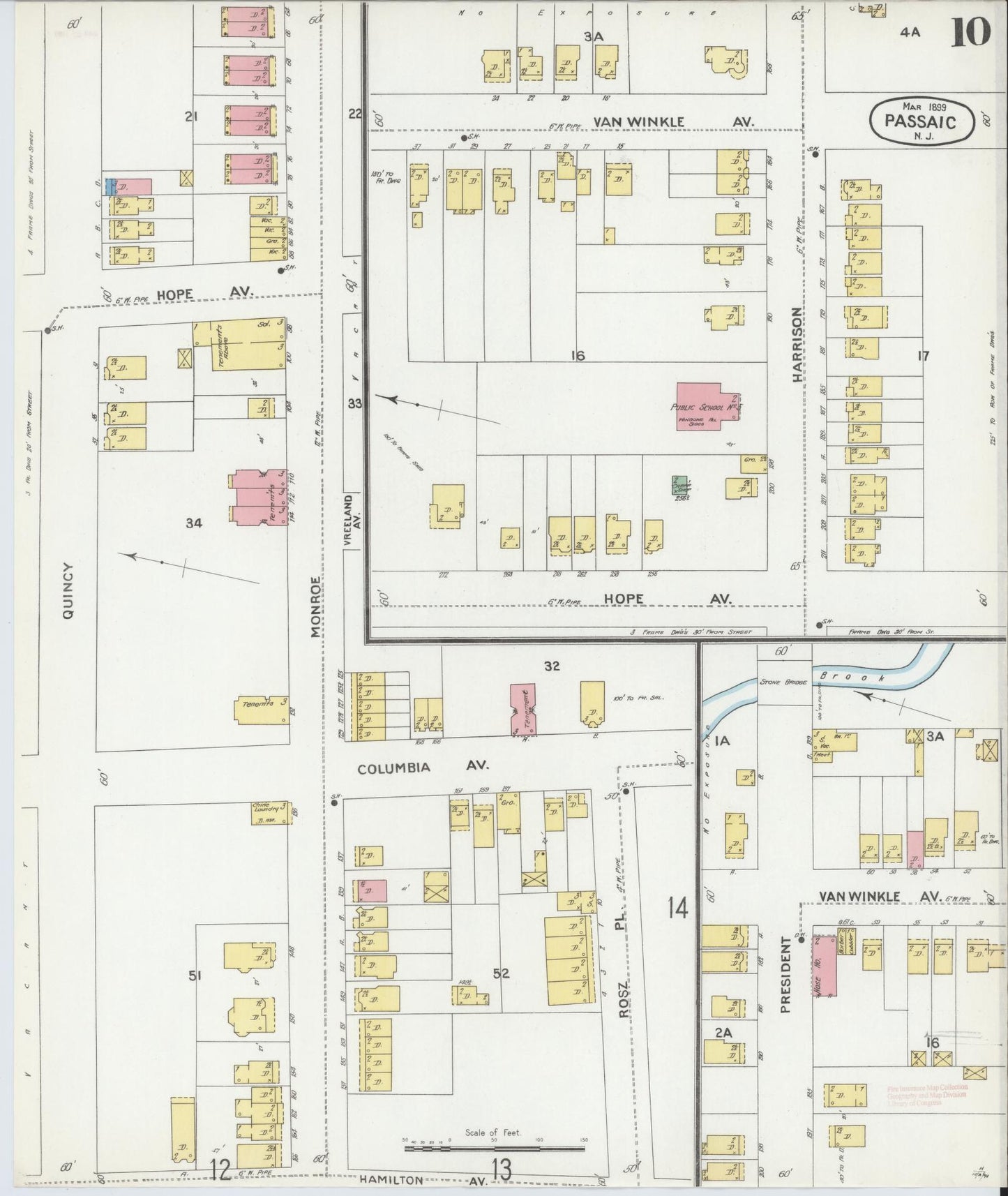Sanborn Fire Insurance Map from Passaic, Passaic County, New Jersey (1899), Sheet #0010 - Complete Map Set gallery image, historic Sanborn map, vintage wall art, New Jersey New Jersey