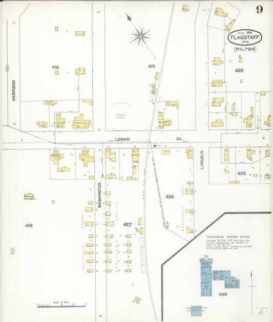 Sanborn Fire Insurance Map from Flagstaff, Coconino County, Arizona (1895), Sheet #0009 - Historic Sanborn Fire Insurance Map Print, vintage old map wall art, antique decor, genealogy gift, Arizona Arizona map