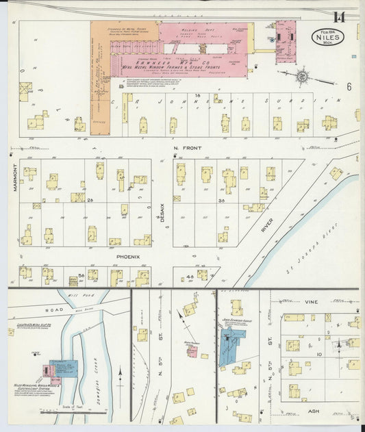 Sanborn Fire Insurance Map from Niles, Berrien County, Michigan (1914), Sheet #0014 - Historic Sanborn Fire Insurance Map Print, vintage old map wall art, antique decor, genealogy gift, Michigan Michigan map