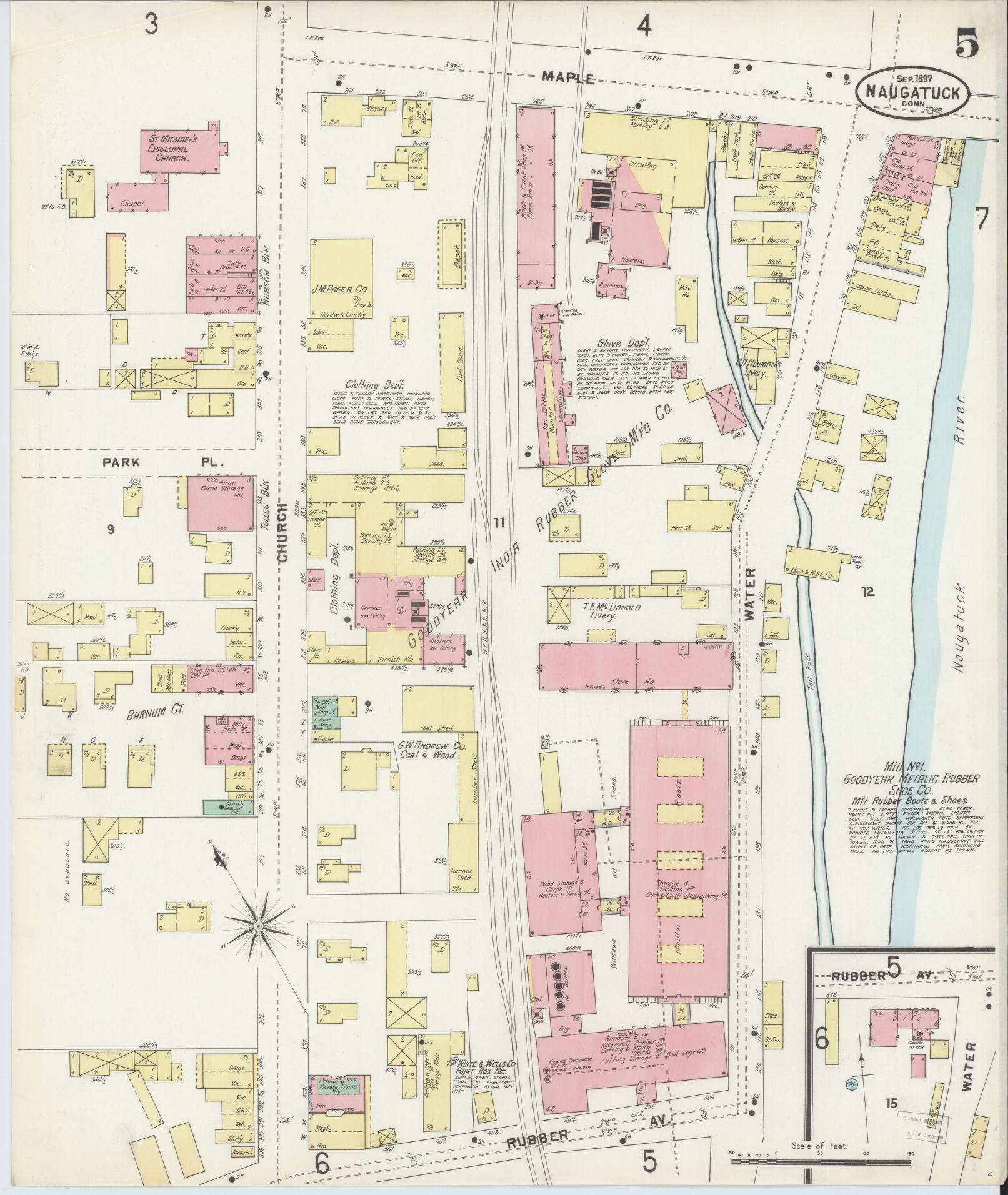Sanborn Fire Insurance Map from Naugatuck, New Haven County, Connecticut (1897), Sheet #0005 - Complete Map Set gallery image, historic Sanborn map, vintage wall art, Connecticut Connecticut