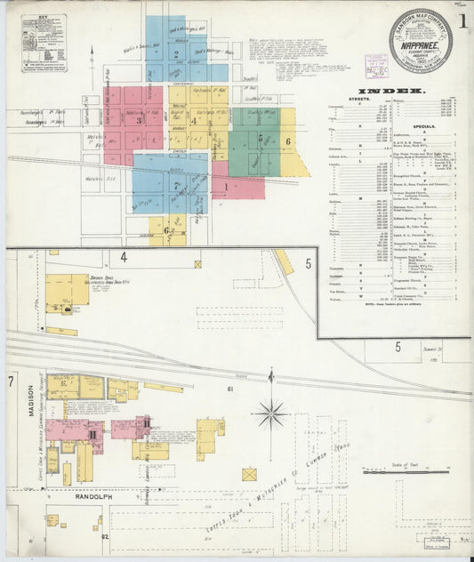 Sanborn Fire Insurance Map from Nappanee, Elkhart County, Indiana (1905), Sheet #0001 - Historic Sanborn Fire Insurance Map Print, vintage old map wall art, antique decor, genealogy gift, Indiana Indiana map