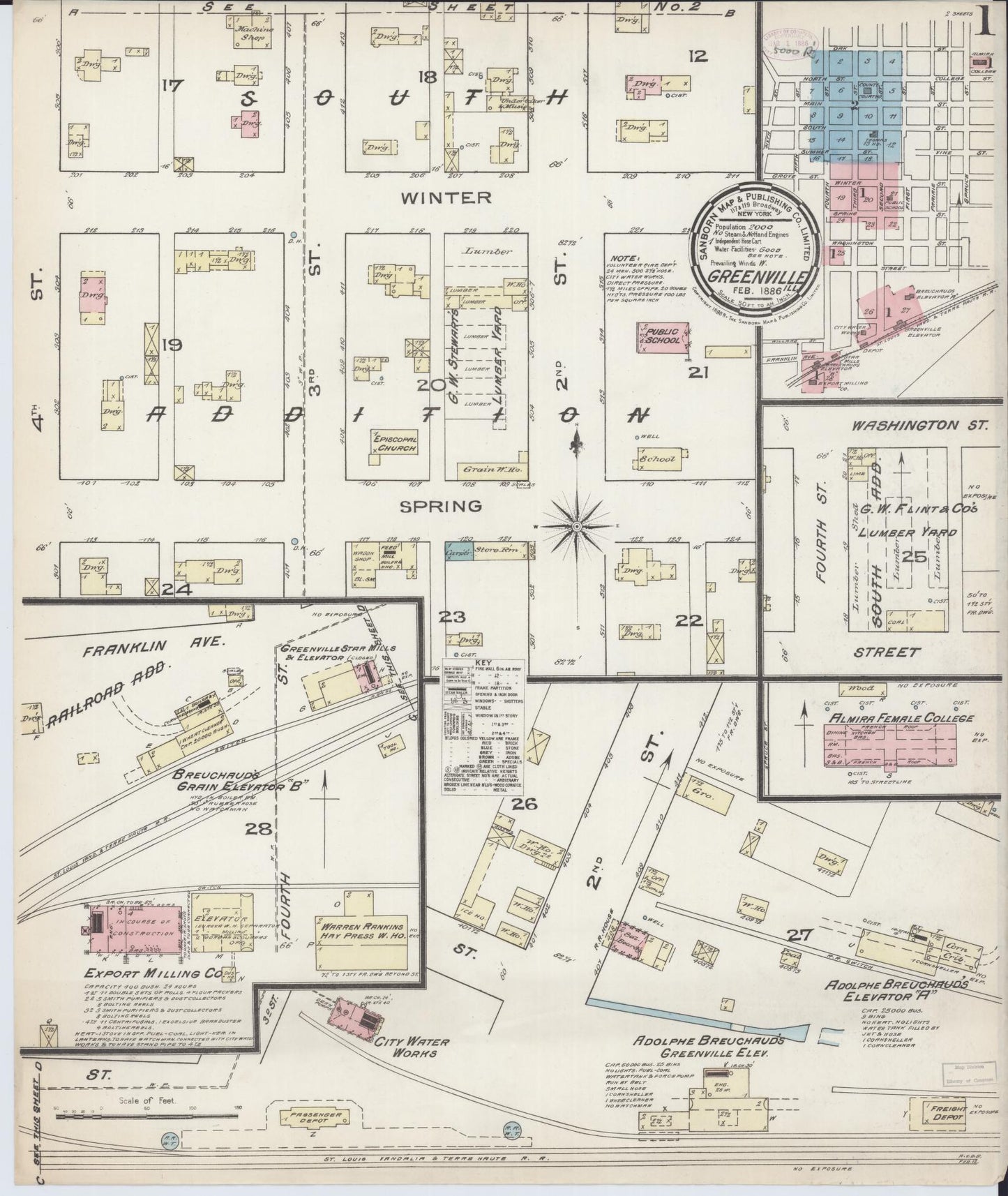 Sanborn Fire Insurance Map from Greenville, Bond County, Illinois (1886), Sheet #0001 - Historic Sanborn Fire Insurance Map Print, vintage old map wall art, antique decor, genealogy gift, Illinois Illinois map