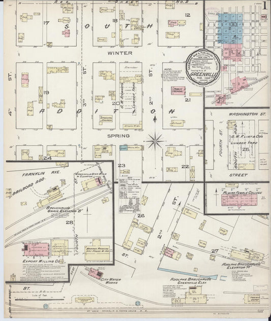 Sanborn Fire Insurance Map from Greenville, Bond County, Illinois (1886), Sheet #0001 - Historic Sanborn Fire Insurance Map Print, vintage old map wall art, antique decor, genealogy gift, Illinois Illinois map