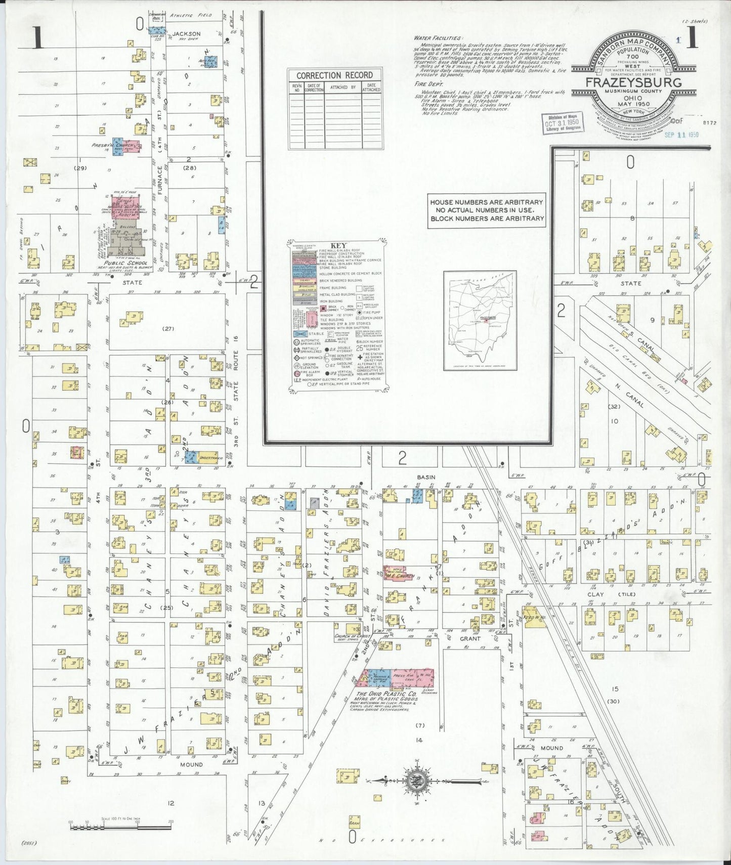 Sanborn Fire Insurance Map from Frazeysburg, Muskingum County, Ohio (1950), Sheet #0001 - Historic Sanborn Fire Insurance Map Print, vintage old map wall art, antique decor, genealogy gift, Ohio Ohio map