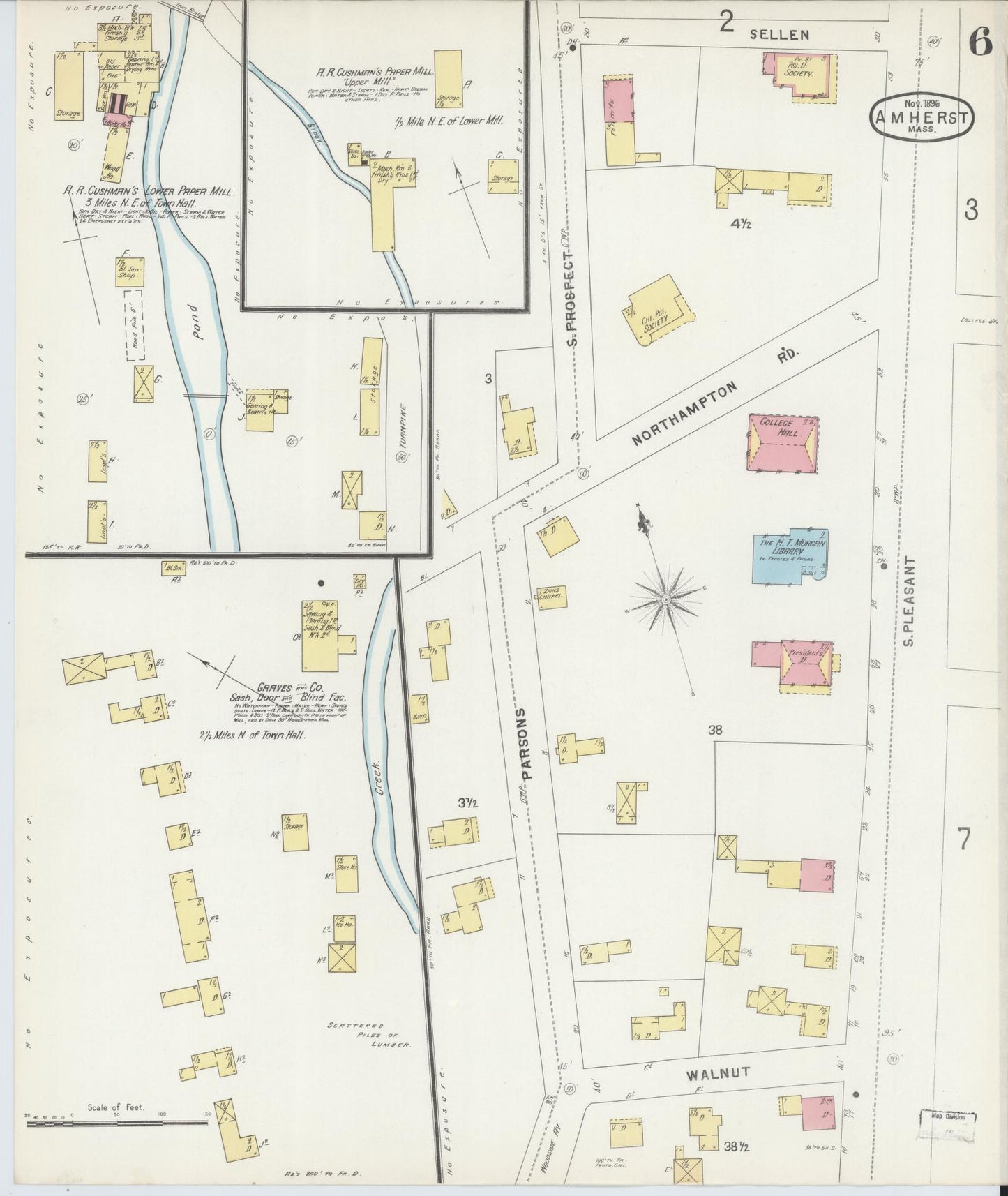 Sanborn Fire Insurance Map from Amherst, Hampshire County, Massachusetts (1896), Sheet #0006 - Complete Map Set gallery image, historic Sanborn map, vintage wall art, Massachusetts Massachusetts
