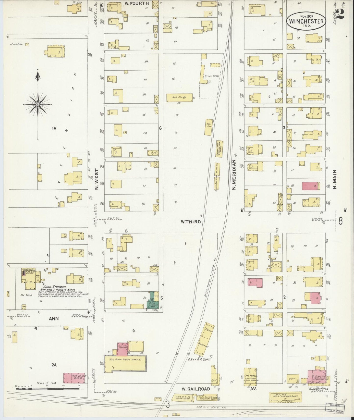 Sanborn Fire Insurance Map from Winchester, Randolph County, Indiana (1907), Sheet #0002 - Complete Map Set gallery image, historic Sanborn map, vintage wall art, Indiana Indiana