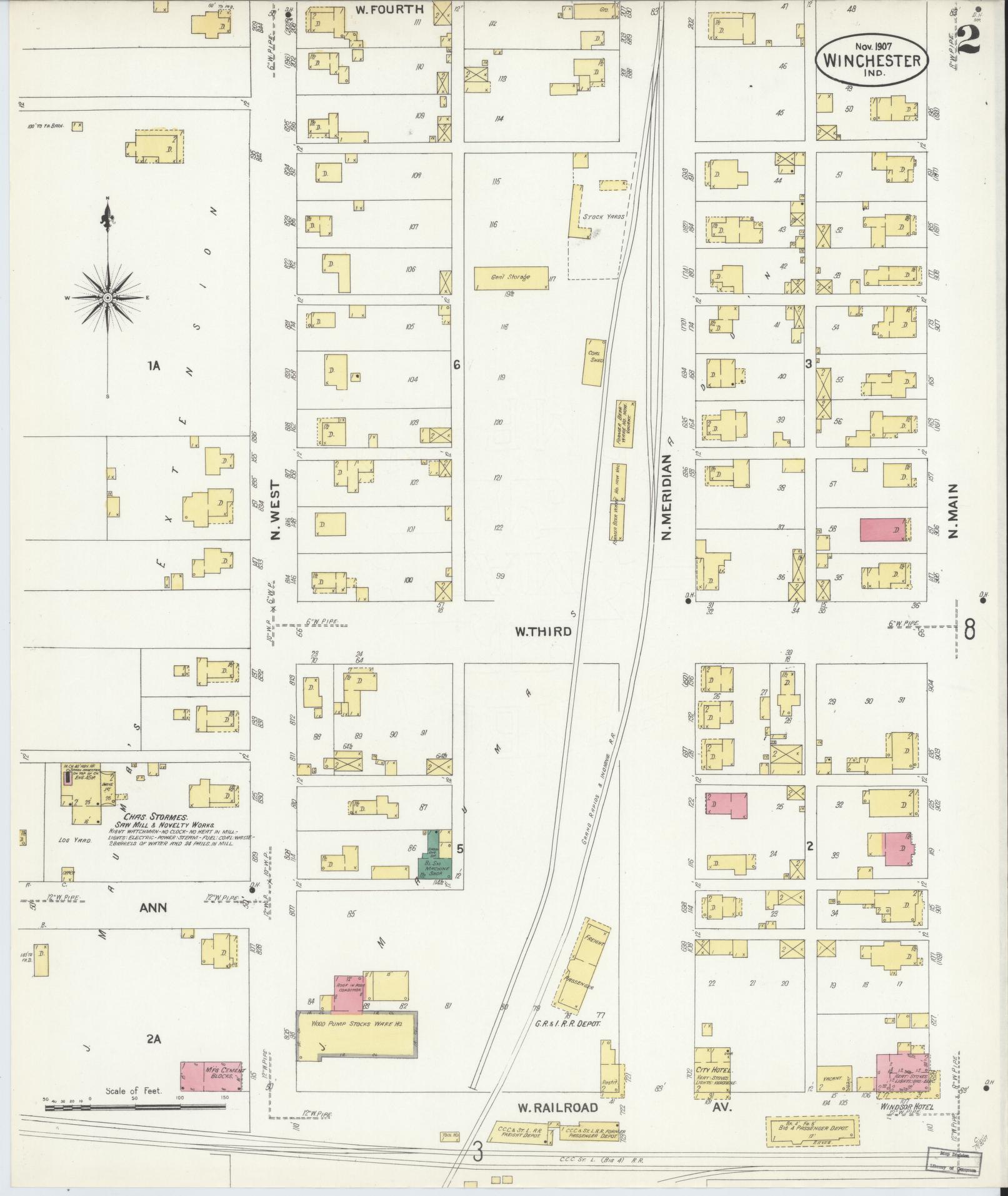 Sanborn Fire Insurance Map from Winchester, Randolph County, Indiana (1907), Sheet #0002 - Complete Map Set gallery image, historic Sanborn map, vintage wall art, Indiana Indiana