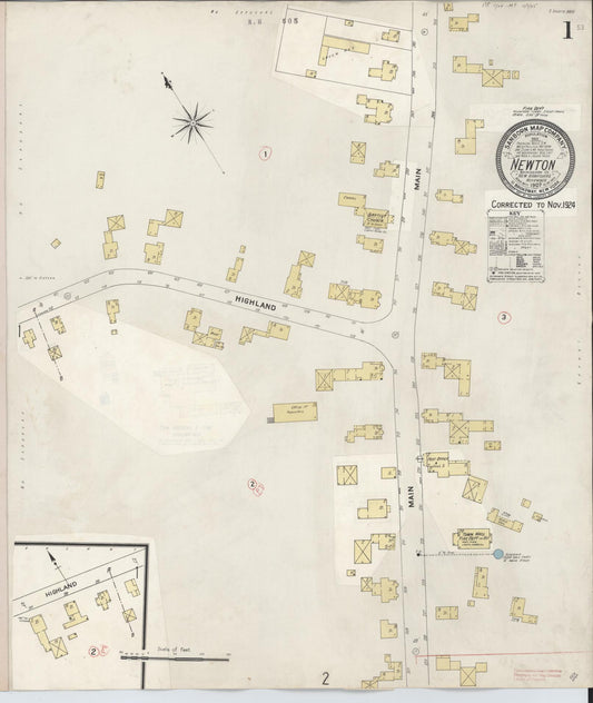 Sanborn Fire Insurance Map from Newton, Rockingham County, New Hampshire (1924), Sheet #0001 - Historic Sanborn Fire Insurance Map Print, vintage old map wall art, antique decor, genealogy gift, New Hampshire New Hampshire map