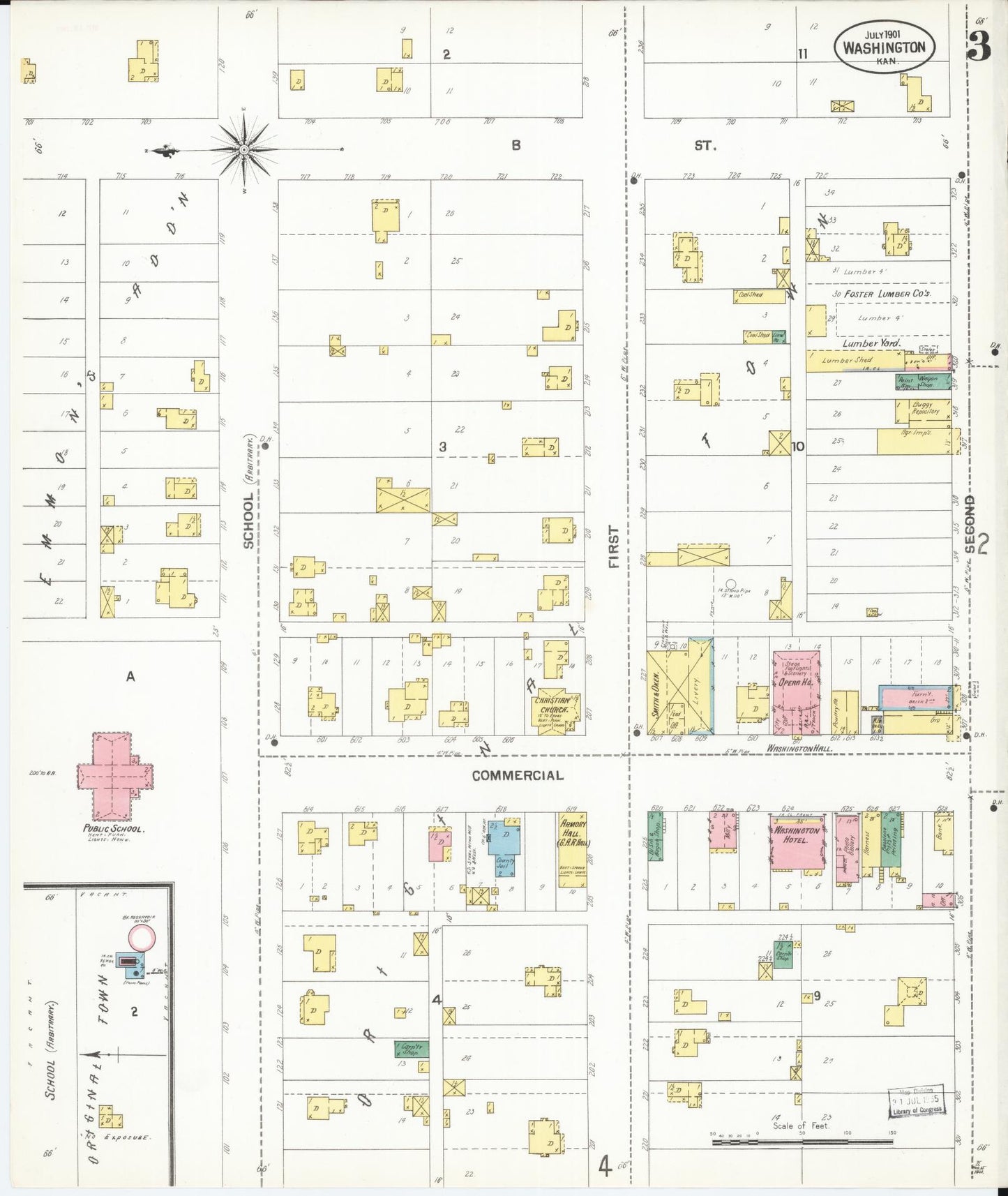 Sanborn Fire Insurance Map from Washington, Washington County, Kansas (1901), Sheet #0003 - Historic Sanborn Fire Insurance Map Print, vintage old map wall art, antique decor, genealogy gift, Sanborn Fire Insurance Map from Washington Washington map