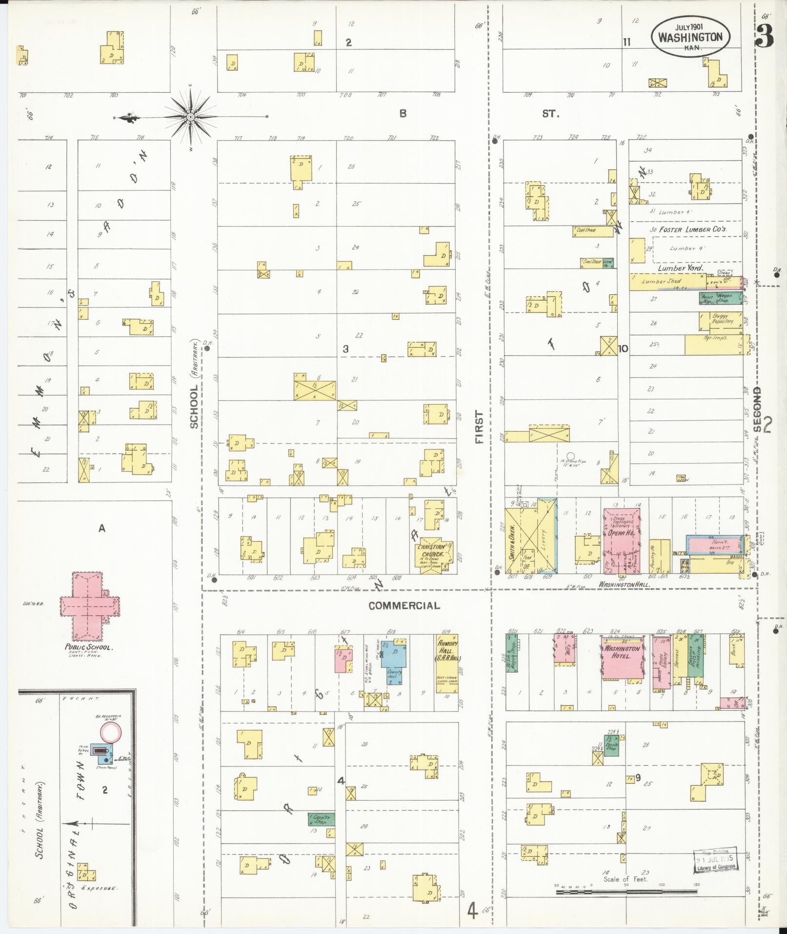 Sanborn Fire Insurance Map from Washington, Washington County, Kansas (1901), Sheet #0003 - Historic Sanborn Fire Insurance Map Print, vintage old map wall art, antique decor, genealogy gift, Sanborn Fire Insurance Map from Washington Washington map