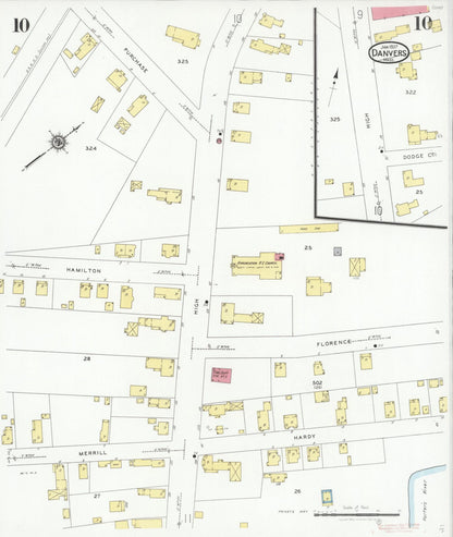 Sanborn Fire Insurance Map from Danvers, Essex County, Massachusetts (1927), Sheet #0010 - Historic Sanborn Fire Insurance Map Print, vintage old map wall art, antique decor, genealogy gift, Massachusetts Massachusetts map