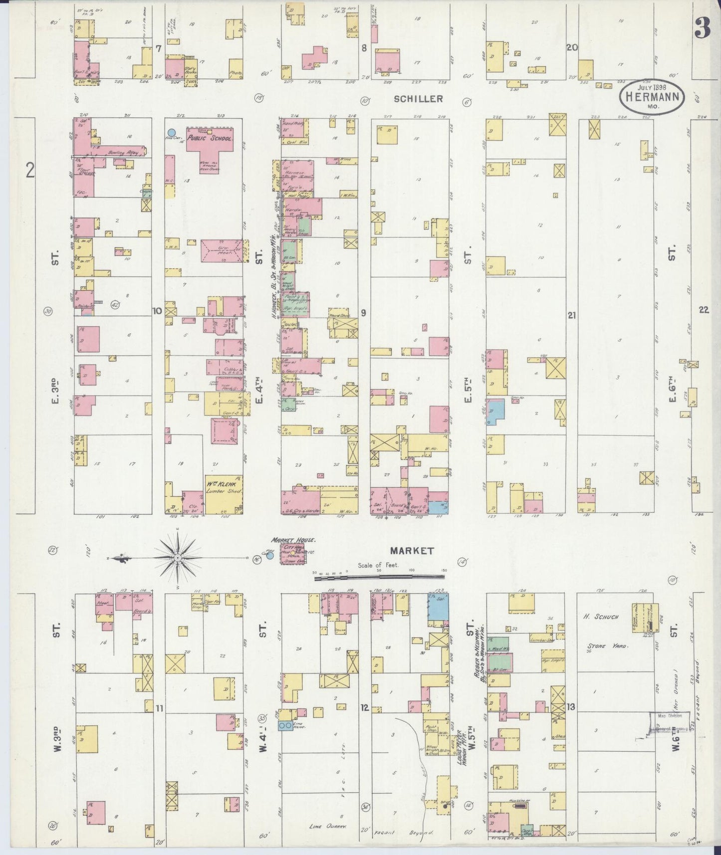 Sanborn Fire Insurance Map from Hermann, Gasconade County, Missouri (1898), Sheet #0003 - Historic Sanborn Fire Insurance Map Print, vintage old map wall art, antique decor, genealogy gift, Missouri Missouri map