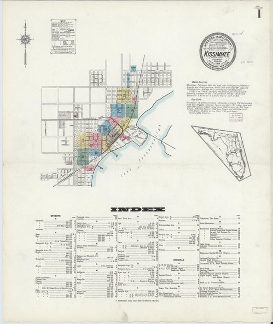 Sanborn Fire Insurance Map from Kissimmee, Osceola County, Florida (1914), Sheet #0001 - Complete Map Set gallery image, historic Sanborn map, vintage wall art, Florida Florida