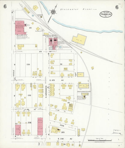 Sanborn Fire Insurance Map from Franklin, Independent Cities, Virginia (1923), Sheet #0006 - Complete Map Set gallery image, historic Sanborn map, vintage wall art, Virginia Virginia