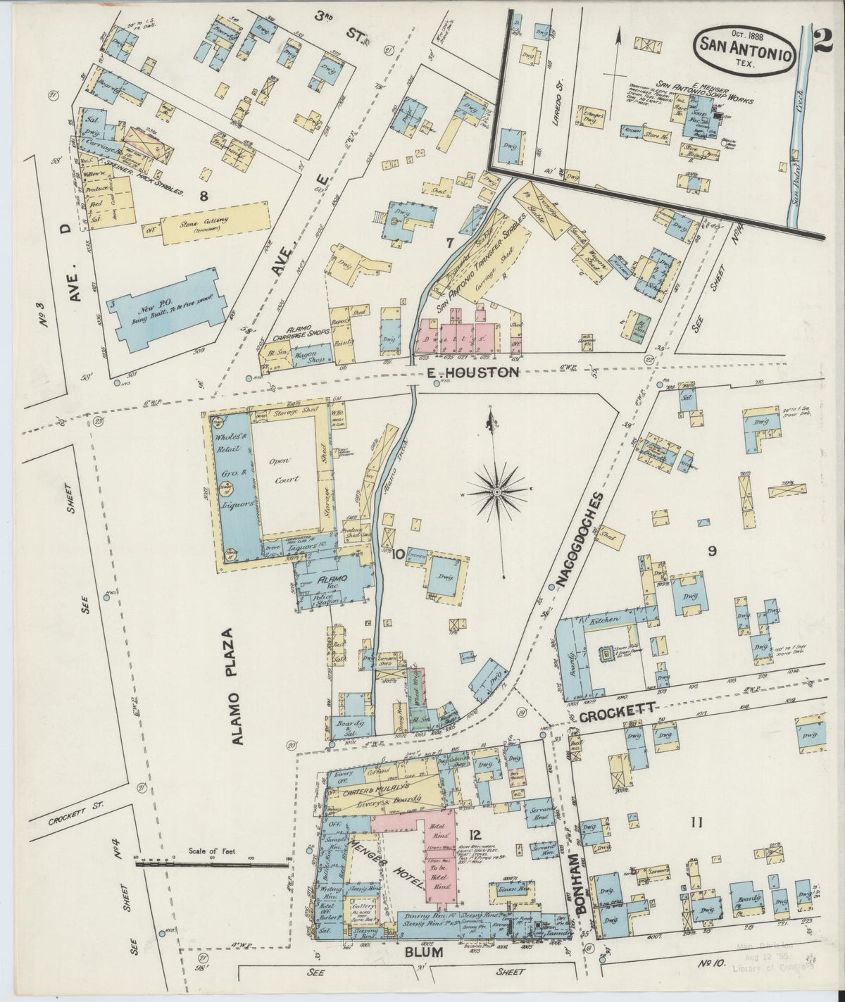 Sanborn Fire Insurance Map from San Antonio, Bexar County, Texas (1888), Sheet #0002 - Complete Map Set gallery image, historic Sanborn map, vintage wall art, Texas Texas