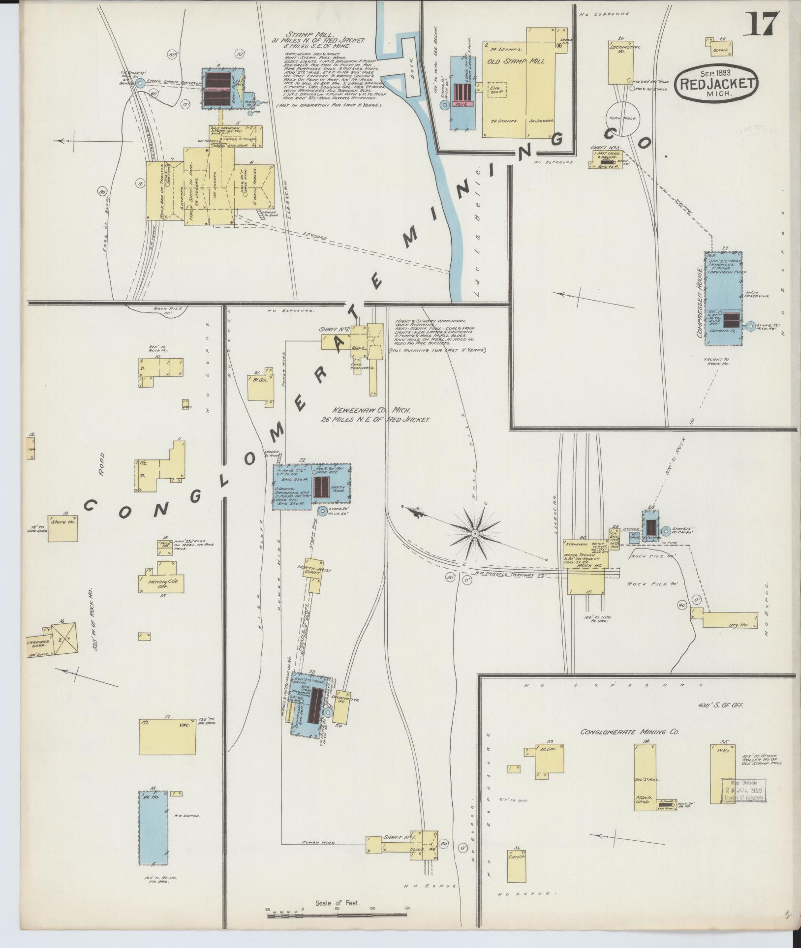 Sanborn Fire Insurance Map from Red Jacket, Houghton County, Michigan (1893), Sheet #0017 - Complete Map Set gallery image, historic Sanborn map, vintage wall art, Michigan Michigan