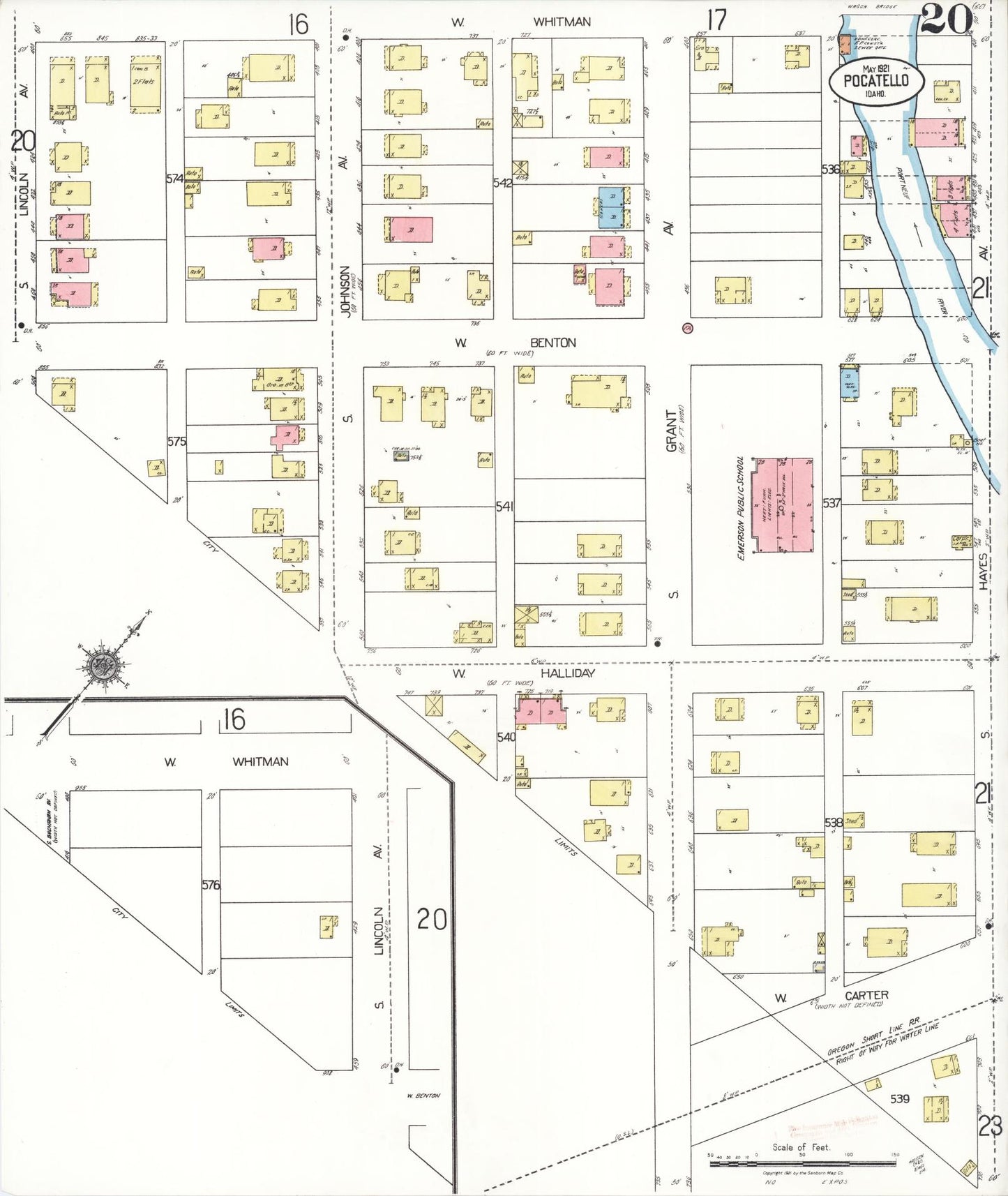 Sanborn Fire Insurance Map from Pocatello, Bannock County, Idaho (1921), Sheet #0020 - Complete Map Set gallery image, historic Sanborn map, vintage wall art, Idaho Idaho