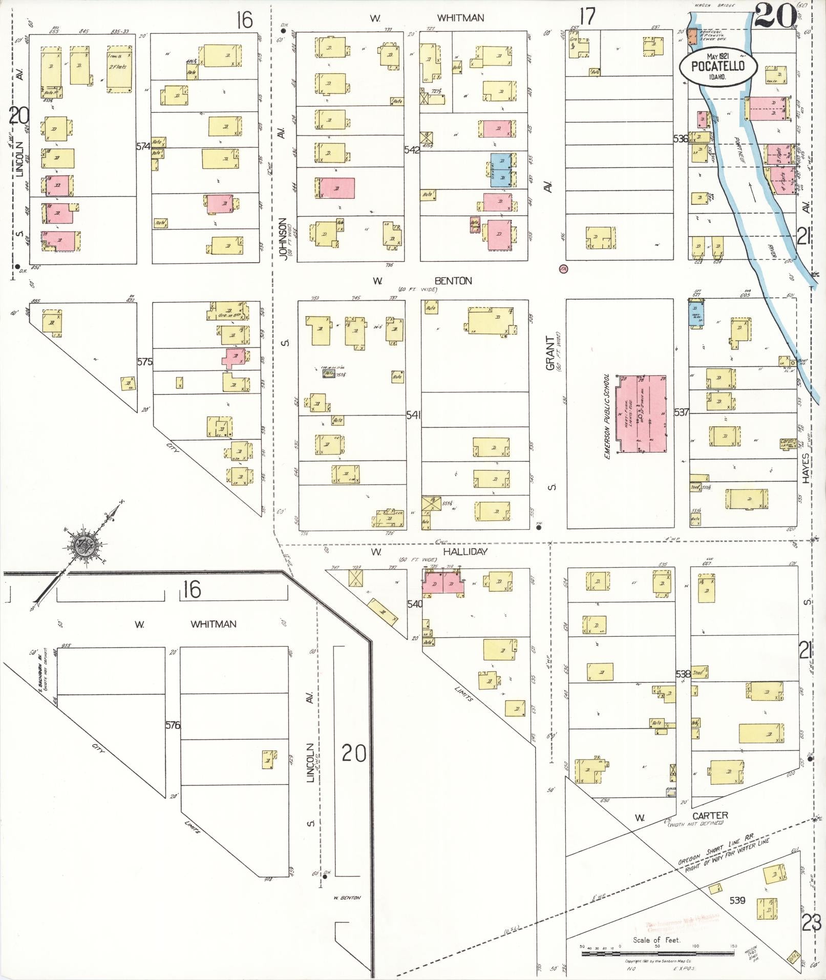 Sanborn Fire Insurance Map from Pocatello, Bannock County, Idaho (1921), Sheet #0020 - Complete Map Set gallery image, historic Sanborn map, vintage wall art, Idaho Idaho