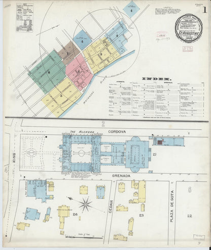 Sanborn Fire Insurance Map from Saint Augustine, Saint John's County, Florida (1893), Sheet #0001 - Historic Sanborn Fire Insurance Map Print, vintage old map wall art, antique decor, genealogy gift, Florida Florida map