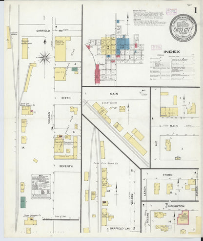 Sanborn Fire Insurance Map from Cass City, Tuscola County, Michigan (1909), Sheet #0001 - Historic Sanborn Fire Insurance Map Print, vintage old map wall art, antique decor, genealogy gift, Michigan Michigan map