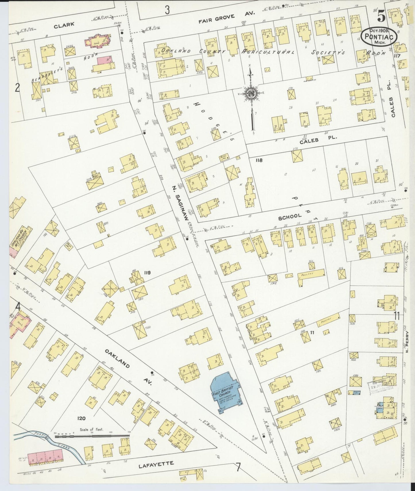 Sanborn Fire Insurance Map from Pontiac, Oakland County, Michigan (1909), Sheet #0005 - Complete Map Set gallery image, historic Sanborn map, vintage wall art, Michigan Michigan