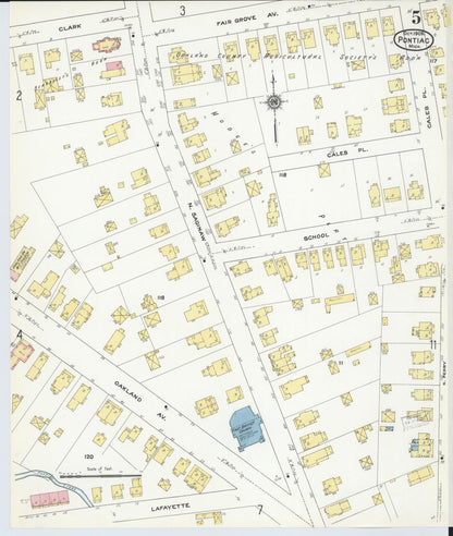 Sanborn Fire Insurance Map from Pontiac, Oakland County, Michigan (1909), Sheet #0005 - Complete Map Set gallery image, historic Sanborn map, vintage wall art, Michigan Michigan