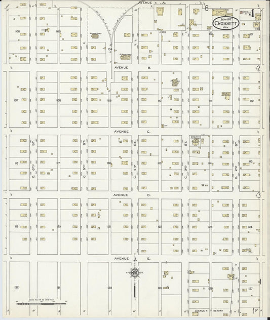 Sanborn Fire Insurance Map from Crossett, Ashley County, Arkansas (1914), Sheet #0004 - Historic Sanborn Fire Insurance Map Print, vintage old map wall art, antique decor, genealogy gift, Arkansas Arkansas map