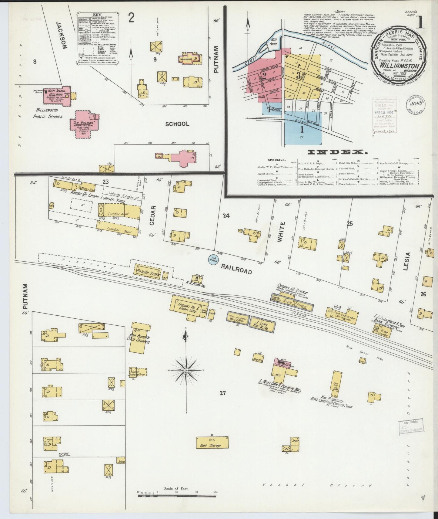 Sanborn Fire Insurance Map from Williamston, Ingham County, Michigan (1899), Sheet #0001 - Complete Map Set gallery image, historic Sanborn map, vintage wall art, Michigan Michigan