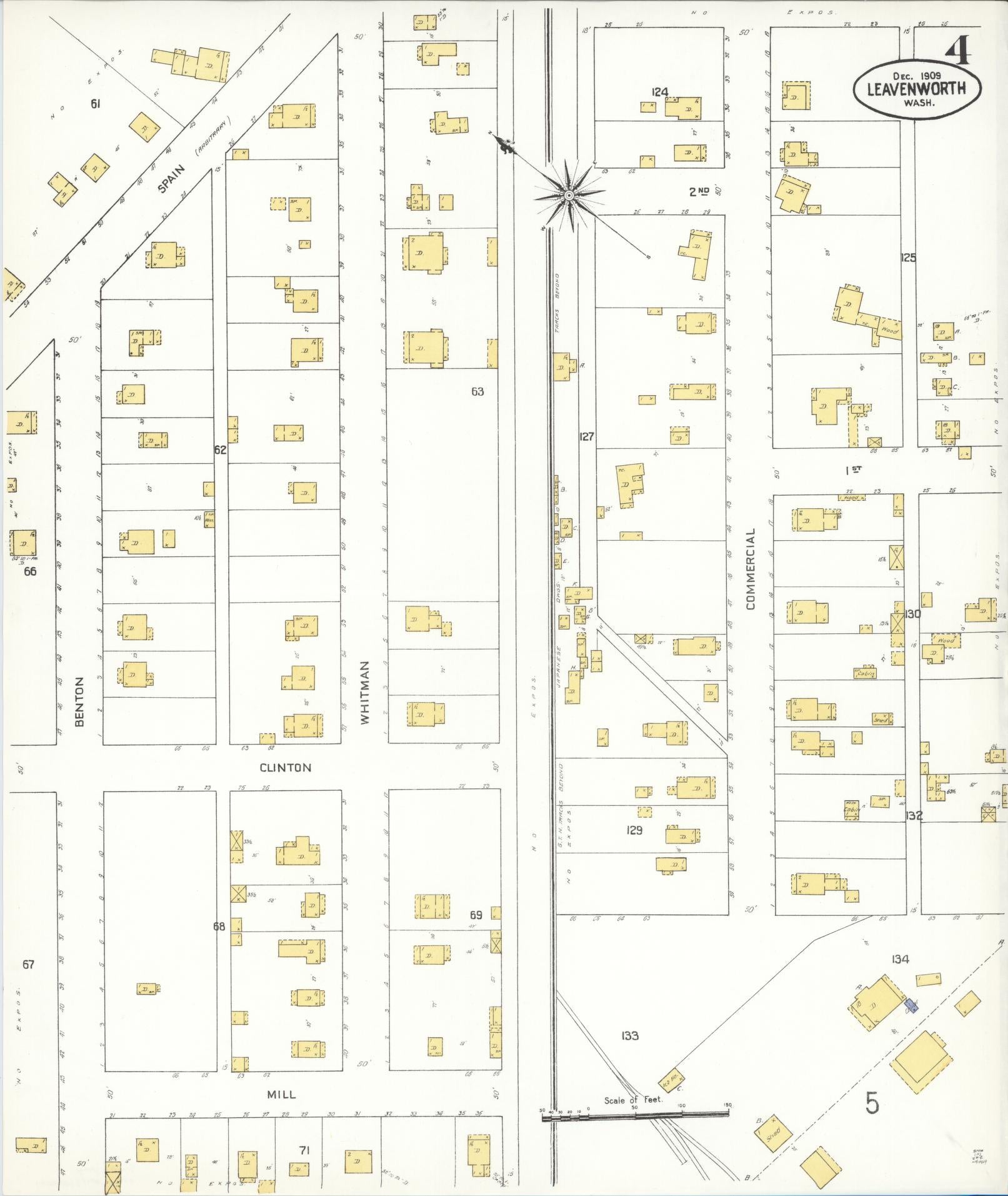 Sanborn Fire Insurance Map from Leavenworth, Chelan County, Washington (1909), Sheet #0004 - Complete Map Set gallery image, historic Sanborn map, vintage wall art, Washington Washington