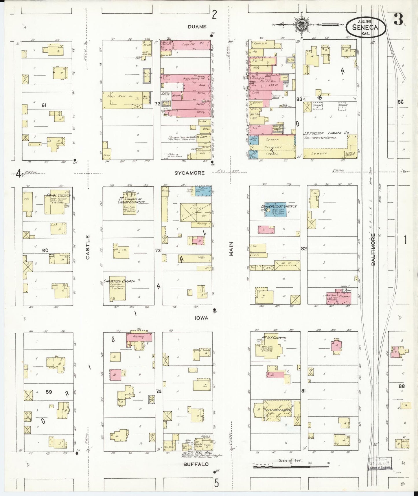 Sanborn Fire Insurance Map from Seneca, Nemaha County, Kansas (1911), Sheet #0003 - Historic Sanborn Fire Insurance Map Print, vintage old map wall art, antique decor, genealogy gift, Kansas Kansas map