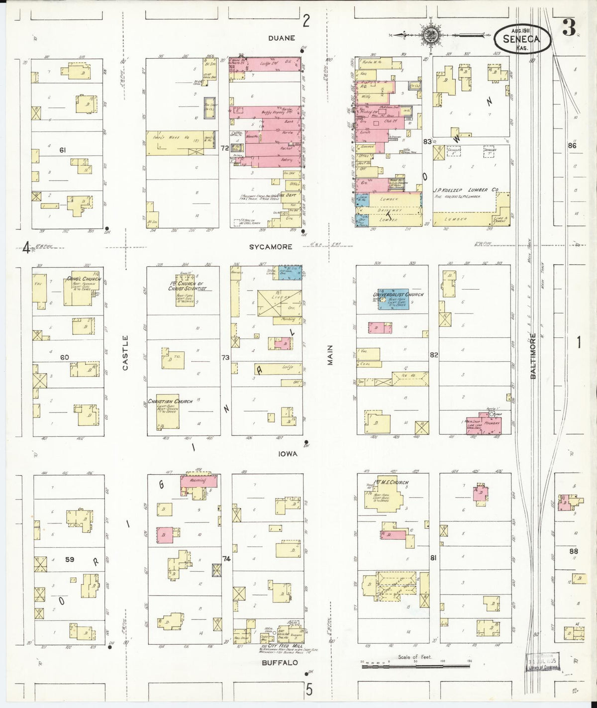 Sanborn Fire Insurance Map from Seneca, Nemaha County, Kansas (1911), Sheet #0003 - Historic Sanborn Fire Insurance Map Print, vintage old map wall art, antique decor, genealogy gift, Kansas Kansas map